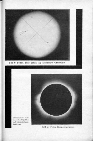 Bild 6: Sonne. 1920 Januar 25. Sternwarte Greenwich und Bild 7: Totale Sonnenfinsternis