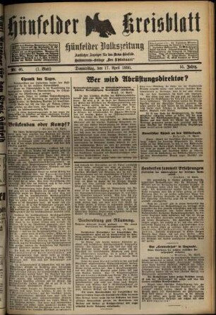 Erste Ausgabe vom Donnerstag, den 17. April 1930.