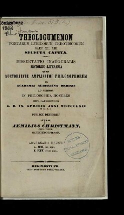 Theologumenon poetarum lyricorum theotiscorum saec. XII, XIII selecta capita