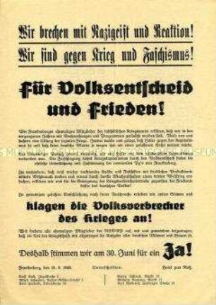 Erklärung ehemaliger Mitglieder der NSDAP in Frankenberg zum Volksentscheid 1946; Aufruf zur Abstimmung für die Enteignung der Nazi- und Kriegsverbrecher