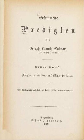 Gesammelte Predigten, 1. Predigten auf die Sonn- und Festtage des Jahres ; 1, Weihnachtscyclus : vom ersten Sonntage des Jahres bis Septuagesima