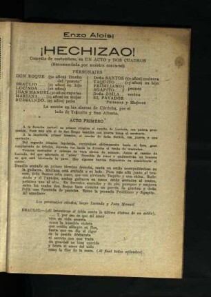 ¡Hechizao! : comedia de costumbres, en un acto y dos cuadros