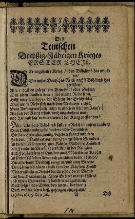 Des Teutschen Dreyßig-Jährigen Krieges Erster Theil.