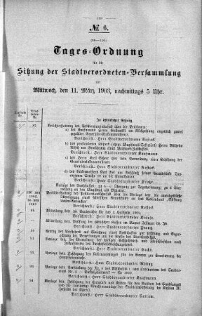 Tages-Ordnung, 11. März 1903