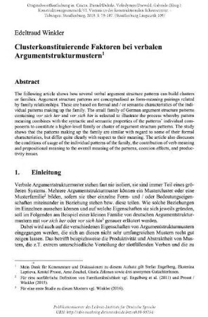 Clusterkonstituierende Faktoren bei verbalen Argumentstrukturmustern