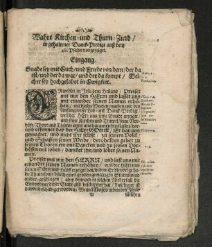 Wahre Kirchen-und Thurn-Zierd/ in gehaltener Danck-Predigt ...