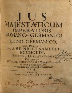 Jus Majestaticum Imperatoris Romano-Germanici In Regno Germanico,