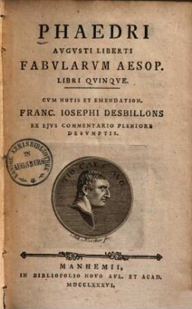 Phaedri Avgvsti Liberti Fabvlarvm Aesop. Libri Qvinqve