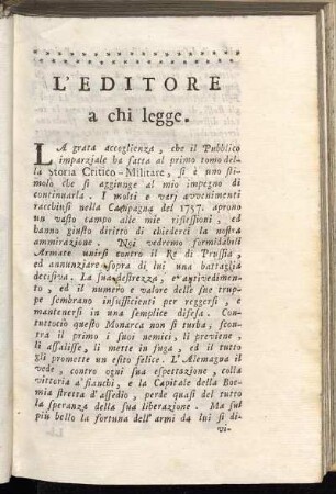 L Editore a chi legge.