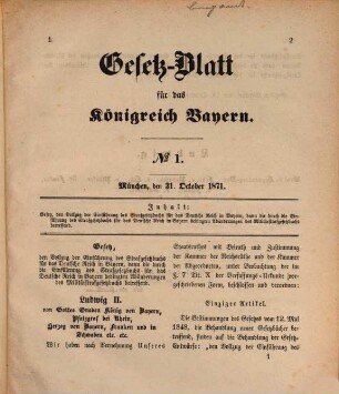 Gesetzblatt für das Königreich Bayern. 1871/72