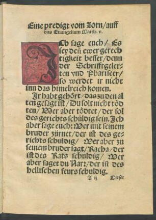 Eine predigt vom Zorn/ auff das Evangelium Matth. v.