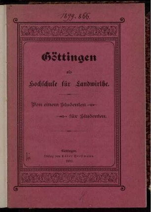 Göttingen als Hochschule für Landwirthe