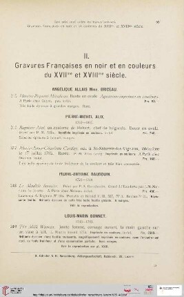 II. Gravures Françaises en noir et en couleurs du XVIIme et XVIIIme siècle (Nr. 315 - 349)