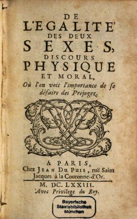 Discours de l'égalité des deux Sexes