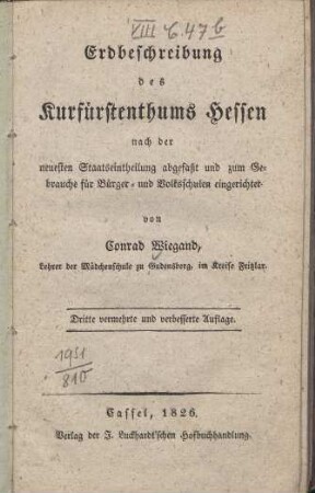 Erdbeschreibung des Kurfürstenthums Hessen