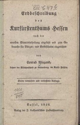 Erdbeschreibung des Kurfürstenthums Hessen