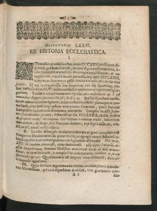 Disputatio LXXVI. Ex Historia Ecclesiastica.