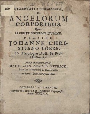 Dissertatio theologica De angelorum corporibus