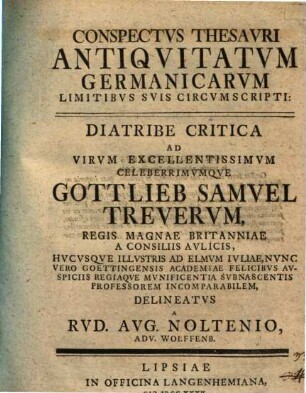 Conspectus thesauri antiquitatum germanicarum limitibus suis circumscripti