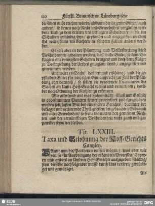 Tit. LXXIII. Taxa und Belohnung der Hoff-Gerichts Cantzley