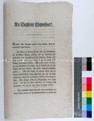 Kollaborationsaufruf von General von Blücher an die Sachsen beim Eintritt der preußischen Armee in sächsisches Territorium