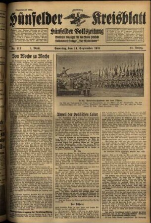 Erste Ausgabe vom Samstag, den 14. September 1935.