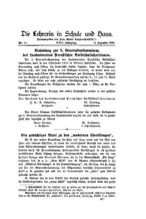 Einladung zur 6. Generalversammlung des Landesvereins Preußischer Volksschullehrerinnen