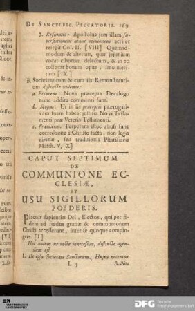 Caput Septimum. De Communione Ecclesiæ, Et Usu Sigillorum Foederis.