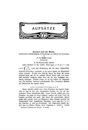 Herbart und die Musik, : mit besonderer Berücksichtigung der Beziehungen zur Ästhetik und Psychologie ; (Fortsetzung)