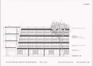Stadthaus (Technisches Rathaus), Berlin-Köpenick Schinkelwettbewerb 1994: Fassade: Detail, Ansicht, Schnitt 1:50