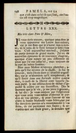 Lettre XXX. Mes très chers Père & Mère, ...