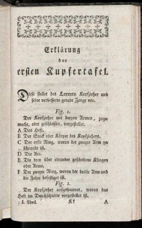 Erklärung der ersten Kupfertafel. - Erklärung der fünften Kupfertafel.