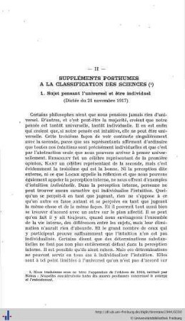 II. Supplements posthumes a la classification des sciences.