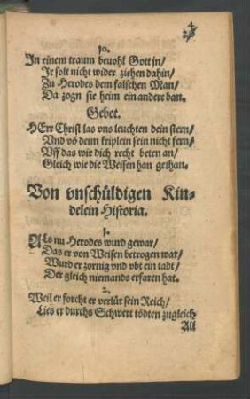 Von unschüldigen Kindelein Historia.