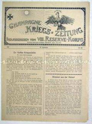 Kriegszeitung des VIII. Reserve-Korps von der Westfront