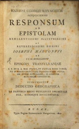 Responsum ad Epistolam ... Domini Josephi Martonfii