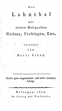 Das Lahnthal mit seinen Heilquellen Geilnau, Fachingen, Ems