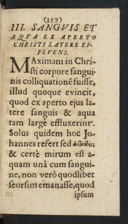 III. Sangvis Et Aqua Ex Aperto Christi Latere Efflvens.