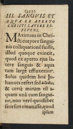III. Sangvis Et Aqua Ex Aperto Christi Latere Efflvens.