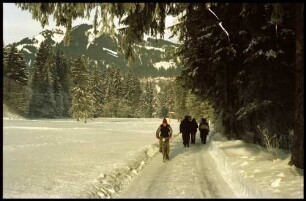Saanen: winterlicher Fußweg zwischen Gstaad und Saanen