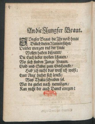An die Jungfer Braut.