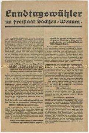 Sonderdruck der SPD zur Landtagswahl in Sachsen-Weimar 1919