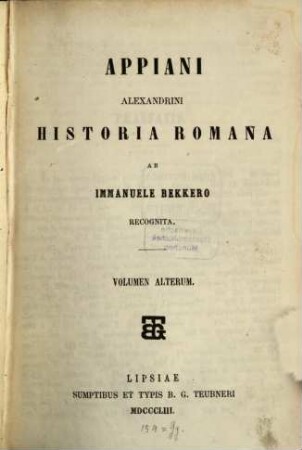 Appiani Alexandrini Historia Romana, Volumen alterum