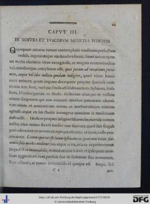 Caput III. De Nostra Et Tuscorum Medicina Iudicium.