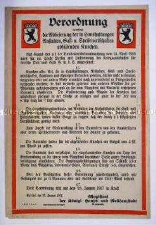 Maueranschlag mit der Verordnung über die Ablieferung von Speiseabfällen