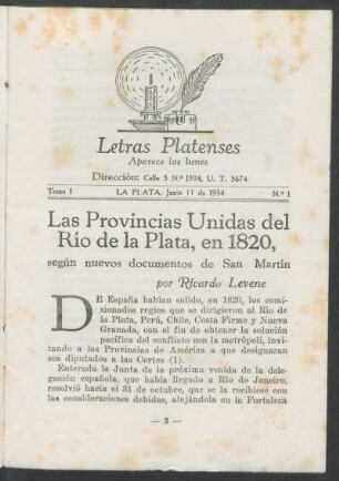 1.1934=Nr. 1: Las Provincias Unidas del Río de la Plata, en 1820