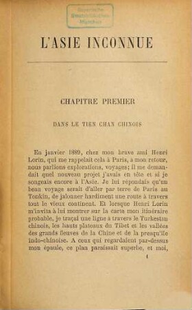 L'Asie inconnue : A travers le Tibet