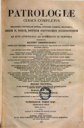 Venerabilis Bedae, Anglo-Saxonis presbyteri, opera omnia, 5
