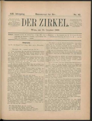 Nr. 10. Wien, am 15. October 1883.