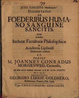 Diss. ... de foederibus, humano sanguine sancitis